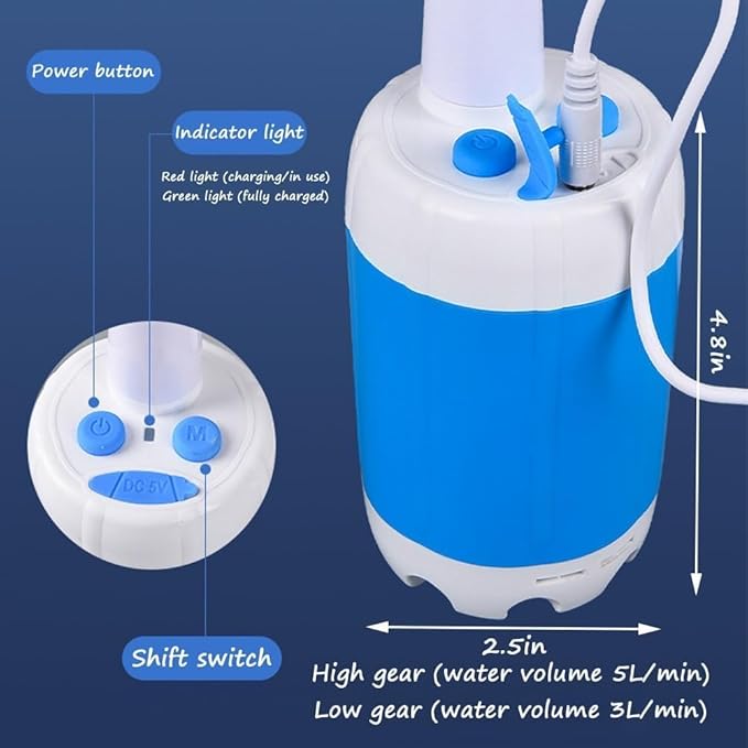 Portable Camping Shower with Adjustable Flow–for Easy &amp Convenient Outdoor CleaningUpgrade Rechargeable Electric Shower Pump with Intelligent Multiple Spray Modes for CampingHikingTraveling