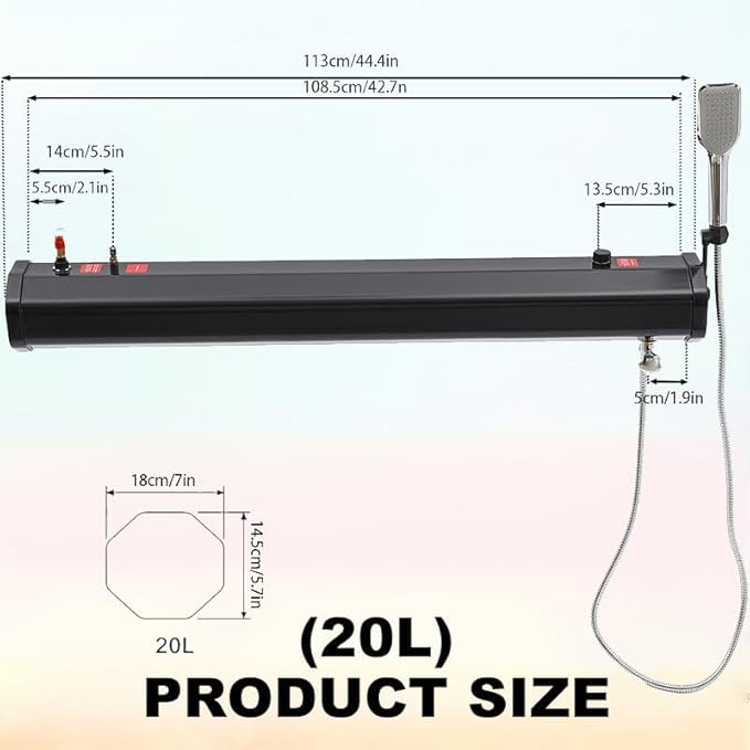 Road Camping Shower Pressurized Water Tank Portable Camping Showerhead Handheld with Storage Bag Device for Overlanding Water Store Outdoors Activities Compatible20L/5.28Gal