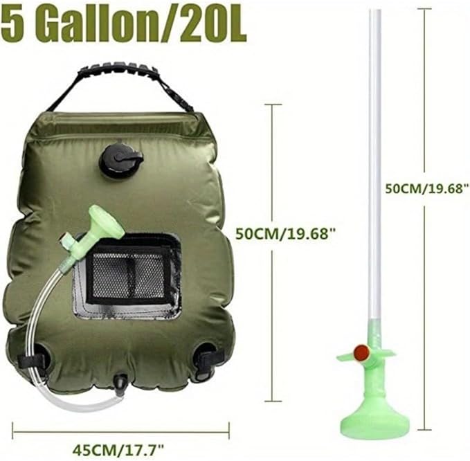 5 Gallon Solar Power Thermal Camping Shower - Enjoy Instant Warmth On-The-Go! Portable Bath Bag with Detachable Hose &amp Adjustable Showerhead Perfect for Outdoor Adventures Hiking Beach Swimmin