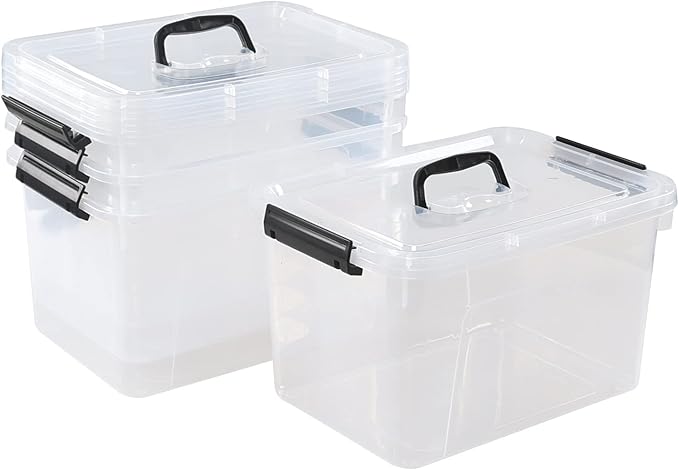 Esdiplot 10.5 L 4 Pack Clear Storage Box with Lid Plastic Latching Bins with Handles