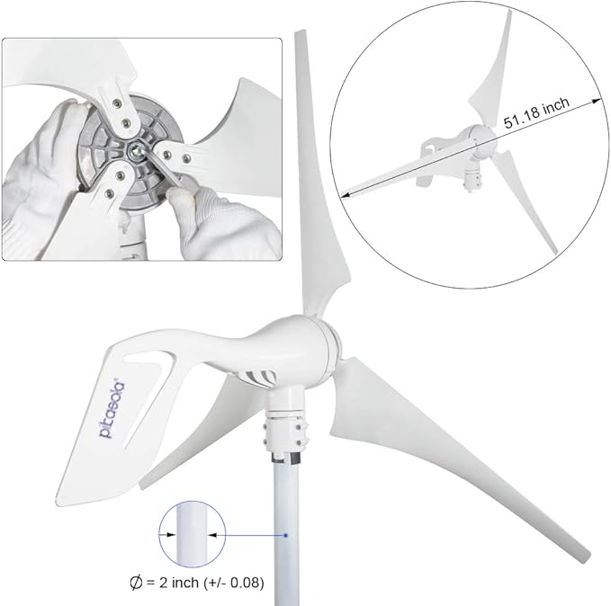 PIKASOLA Wind Turbine Generator 12V 400W with a 30A Hybrid Charge Controller. As Solar and Wind Charge Controller which can Add Max 500W Solar Panel for 12V Battery.