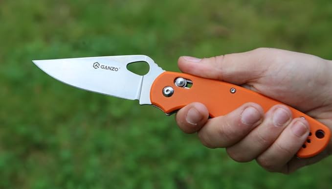 Ganzo G729-OR Folding Pocket Knife 440C Stainless Steel Blade G10 Anti-Slip Handle with Clip Hunting Fishing Camping Folder Outdoor EDC Utility Folding Knife (Orange)