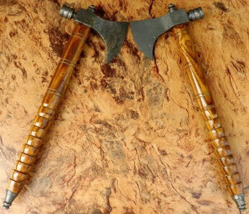 Lot of 2 Axe Damascus Steel 18'' Beautiful Smoke Pipe Olive Wood Handle Axe/Hand Forged Woodsman Axe