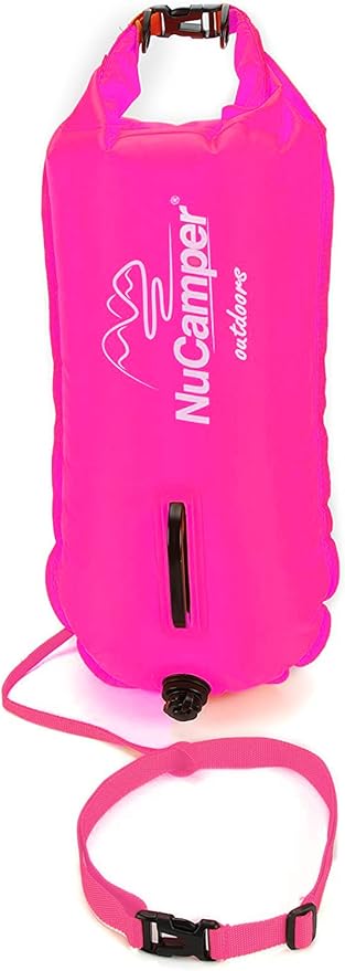 NuCamper Swim Buoy for Open Water Swimmers With Adjustable Waist Belt Waterproof Dry Bag Swim Bubble For Safty Swimming Training Snorkeling Kayaking Diving Boating Large Capacity 28L