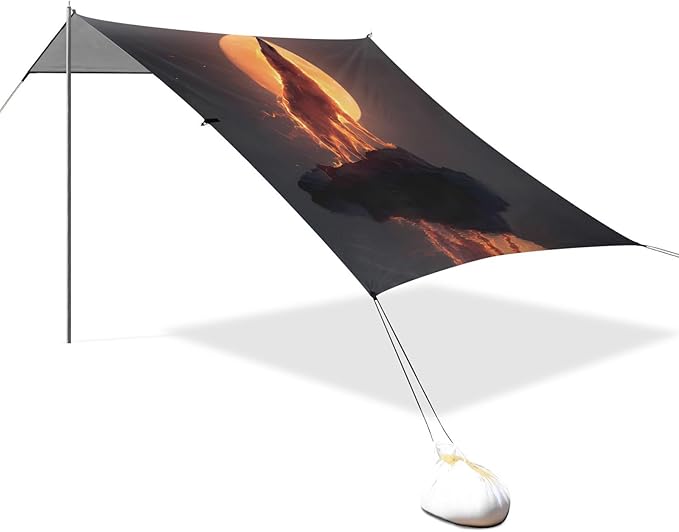 ALAZA Wolf Howling Moon Beach Tent Sun Shelter UPF50+ Protection Beach Shade Canopy w/ 4 Sandbags for Outdoor Camping Fishing Backyard Fun Picnic 10x9 ft
