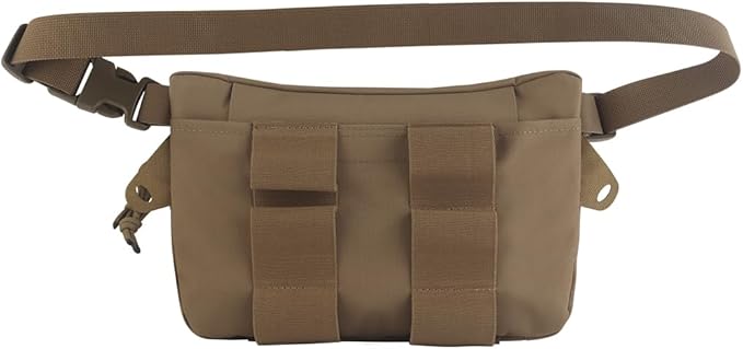 Assault Dangler Pouch with Elastic Loops Panel*2 Hook Loop Tongue for Plate Carrier Chest Rig Top Arc Opening Half Zip Tactical Fanny Pack Sling Bag Concealed Carry EDC IFAK Medical Drop Pouch-CB