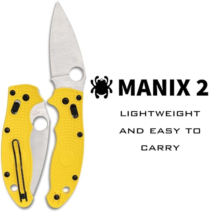 Spyderco Manix 2 Lightweight Salt Folding Pocket Knife with 3.3 CPM MagnaCut Steel Blade and FRCP Handle - EDC Knife for Men and Women Perfect for Hunting Tactical Camping - PlainEdge - C101PYL2