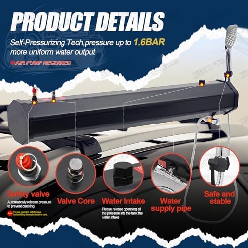 Portable Solar Heated Shower 30L/7.9Gal Pressurized Water Tank for Camping Includes 4.92ft Hose &amp Showerhead Ideal for RVs Trucks Off-Road Vehicles Outdoor Water Storage