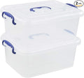 2 Packs 8 Quart Plastic Stackable Storage Boxes with Transparent Lid and Deep Blue Handle