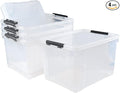 4 Pack 50 L Large Clear Latch Storage Bin with Lid and Wheels Plastic Storage Container Box