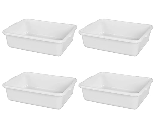 4-Pack Bus Box 13 L Commercial Plastic Bus Tubs White Wash Dish Basin
