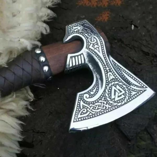 Viking Axe Carbon Steel Blade Rosewood Handle Leather Wrapped Handle Camping Axes Viking Ax Hatchet Real Tomahawk Gift Wood Splitting Axes Birthday Gift with Premium Leather Sheath