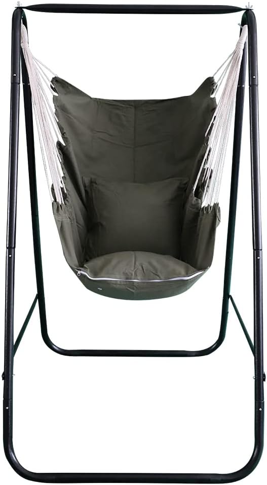 Hammock Chair with StandHammock Chair Stand with Hanging Swing Chair IncludedWeather Resistant Hammock Stand Max 450 LbsSaving Space Swing Stand for Indoor Outdoor Patio Yard(Green) Patented