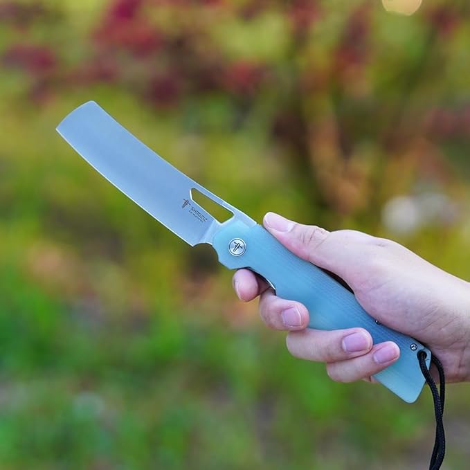 EDC Outdoor Folding Knife 4.01 Camping Chef Pocket Knife for Man G10 Handle with Pocket Clip for Outdoor Cooking Fishing &amp Hiking.59-60 HRC D2 Steel Satin Blade. XUN119A-JGS
