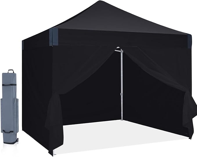 Eazy Up OUTDOOR WIND 10x10 Pop Up Canopy with Sidewalls Heavy Duty Commercial Instant Canopy Tent with Sand Bags for Deck Party Camping Backyard Playground Black