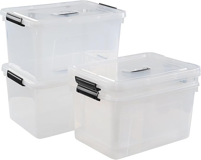 4-pack 18 Liter Clear Plastic Storage Box Latch Storage Bins with Lids