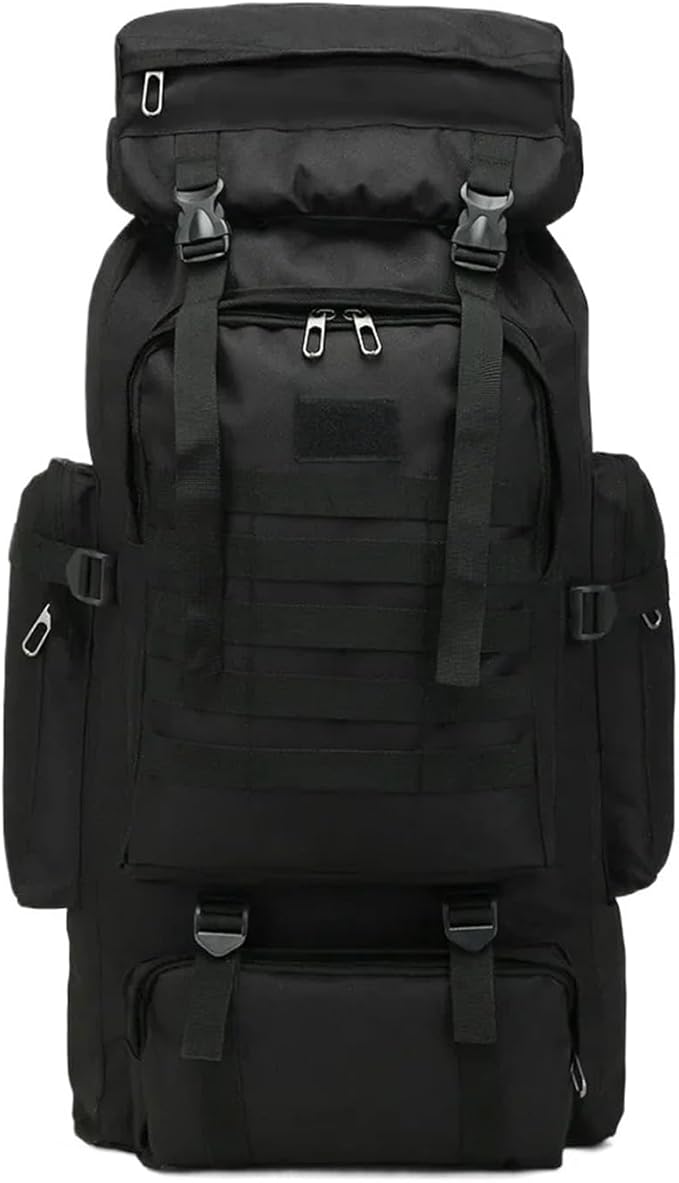 75L Men Travel Backpack Tactical Climbing Outdoor Hiking Camouflage Multifunctional Bag Men Backpack(Black)