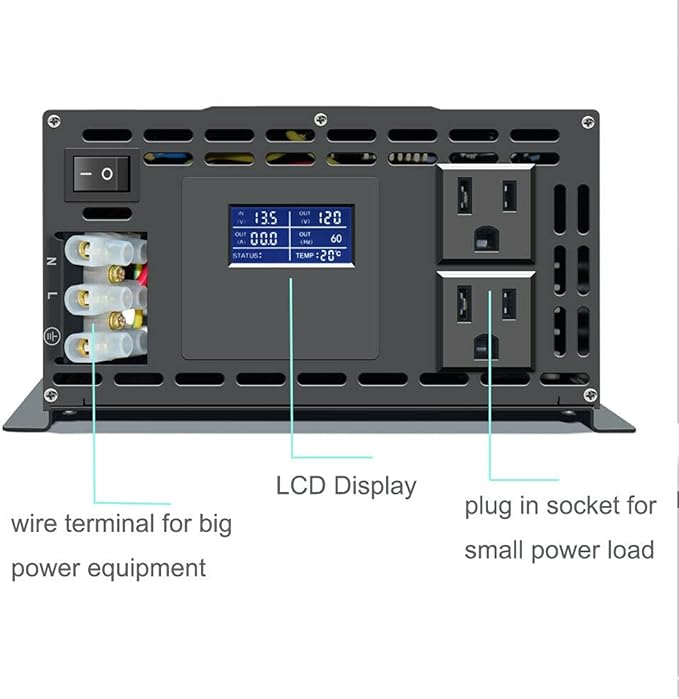 WZRELB Pure Sine Wave Inverter 3000W 12VDC to 120VAC Solar Power Peak 6000W Converter Truck RV Home LCD Display Black (LN300012)
