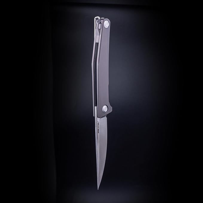 Real Steel Teres lightweight EDC Flipper Knife 3.11'' Nitro-V ‎Satin Hollow-Ground BladeAluminum HandleLiner Lock Knife Gentleman's Knife with Pocket ClipHunting Camping Hiking Fishing Knife Gift