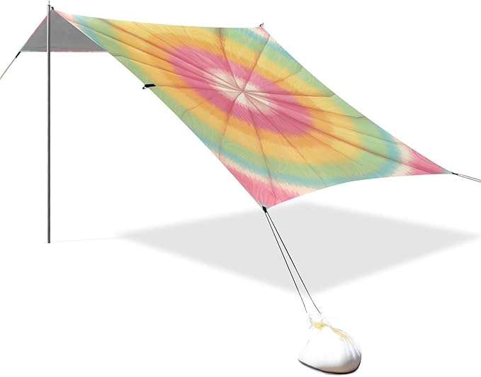 Tie-dye Pattern Bright Colors Tie-dye Background Stable Beach Tent UPF50 Water-Resistant Large Sun Shelter with Sandbags Sand Shovel Poles for Camping Trips Fishing Backyard Fun or Picnics