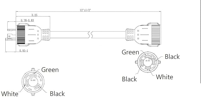 Parkworld 885125 Power Adapter Cord Twist Lock 30 AMP L6-30 Male Plug to 4-Prong Generator 30A Locking L14-30 Female Receptacle