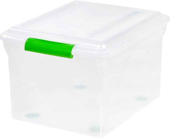 IRIS USA File Box File Organizer Plastic File Box for Letter/Legal File BPA-Free Plastic Storage Bin Tote Organizer w/Secure Latching Lid and Easy-Slide Pad Clear 35 Qt. 4Pack