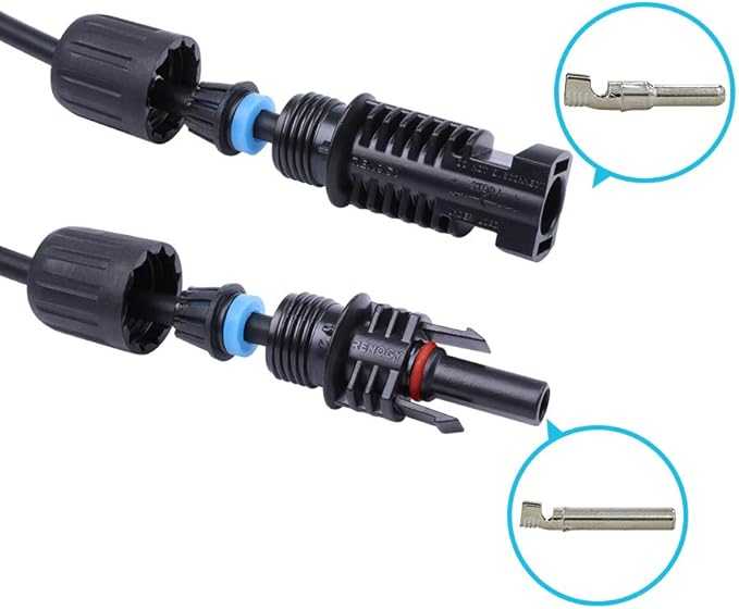 Renogy 20FT 10AWG Solar Panel Extension Cable with Male and Female Connectors 20Ft. 10AWG 1 Pair (Red and Black)