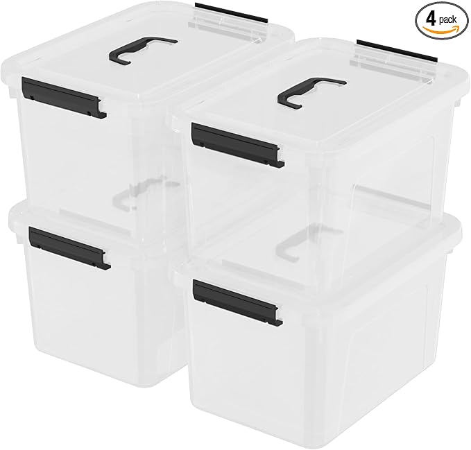 18 L Clear Latch Storage Bins with Handle 4 Pack Plastic Storage Box with Lids