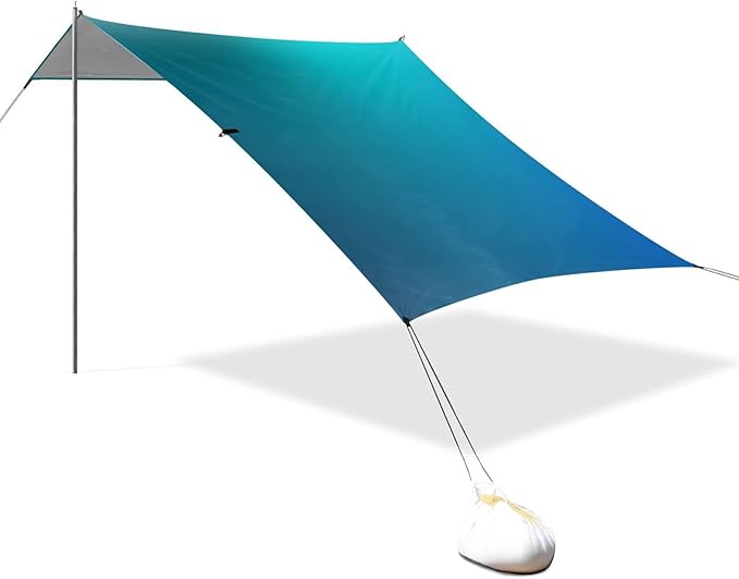 Astract Gradient Blue Shiny Beach Cabana UPF50 Easy Setup Portable Sun Shelter Includes Sand Shovel Sandbags Stability Poles for Camping Picnics Backyard