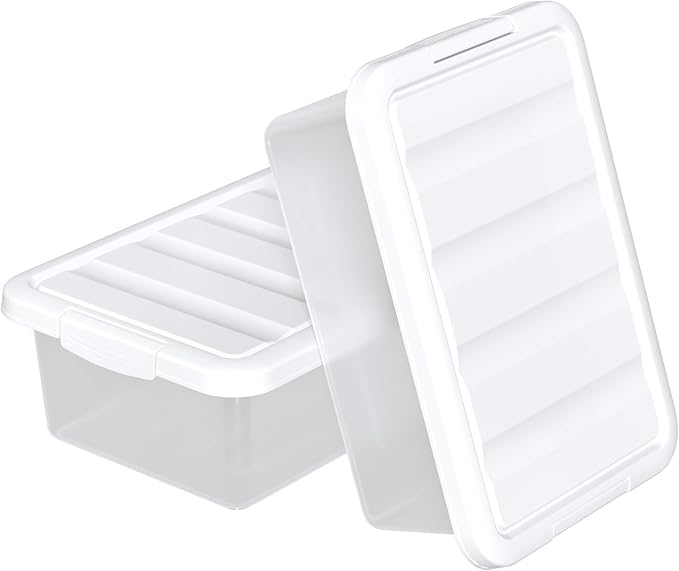 14 Quart Stackable Plastic Storage Bins with Lids Container to Organize Shoes and Crafts on Closet Shelves Garage Totes Tubs Boxes Organizing 2 Pack