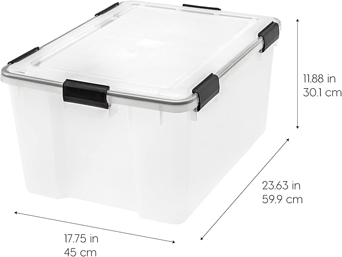 IRIS USA 62.8 Quart Plastic Storage Bin Tote Organizing Container with Durable Lid and Seal and Secure Latching Buckles 4 Pack