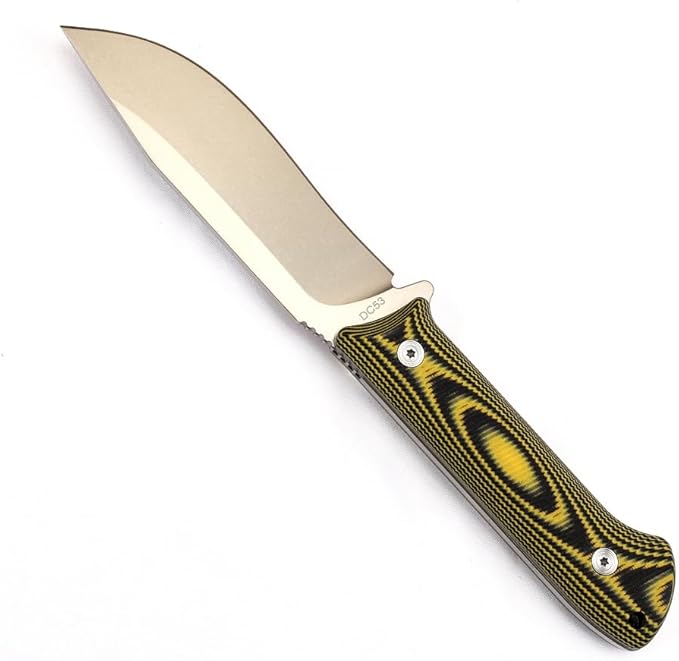 BUIPOS BD06 Fixed Blade Knife DC53 Stone Wash Steel Blade Two-color G10 Handle Full Edge Knife for Outdoor Camping Trekking Hunting Fishing (White Black) (Yellow handle and white blade)