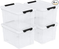 Set of 4 34 L Stackable Plastic Storage Bins with Latching Lids and Wheels Clear Home Organization Container Box See-Through