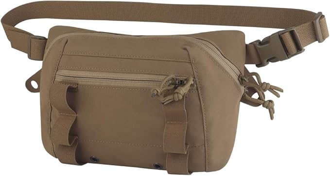 Assault Dangler Pouch with Elastic Loops Panel*2 Hook Loop Tongue for Plate Carrier Chest Rig Top Arc Opening Half Zip Tactical Fanny Pack Sling Bag Concealed Carry EDC IFAK Medical Drop Pouch-CB