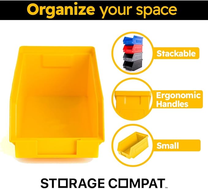 Plastic Storage Bins Hanging Stackable Storage Organizer Bin for Warehouses Workshops 7-Inch x 4-Inch x 3-Inch (Yellow 6-Pack)