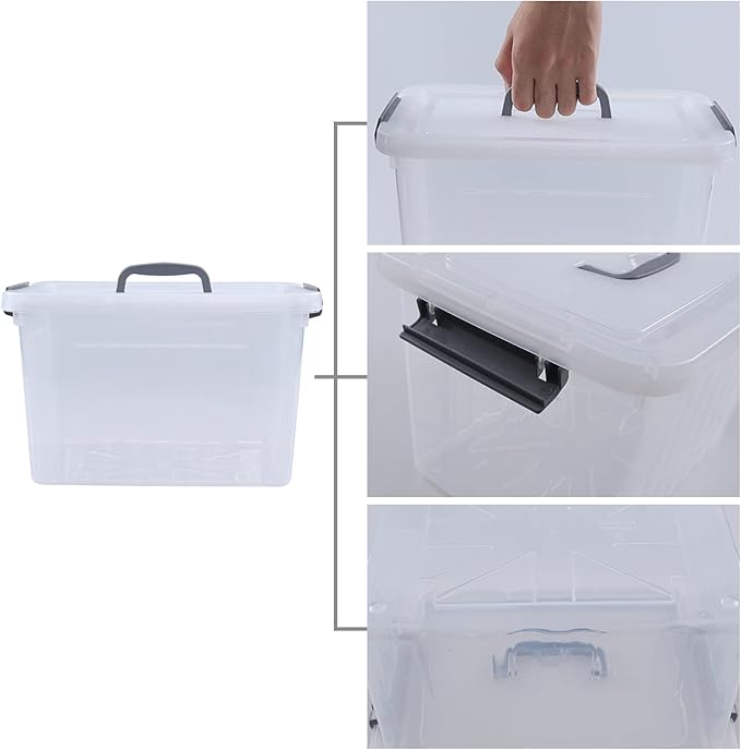 12 Qt Storage Container with Lid 1 Pack Latching Box Clear Bin with Handle