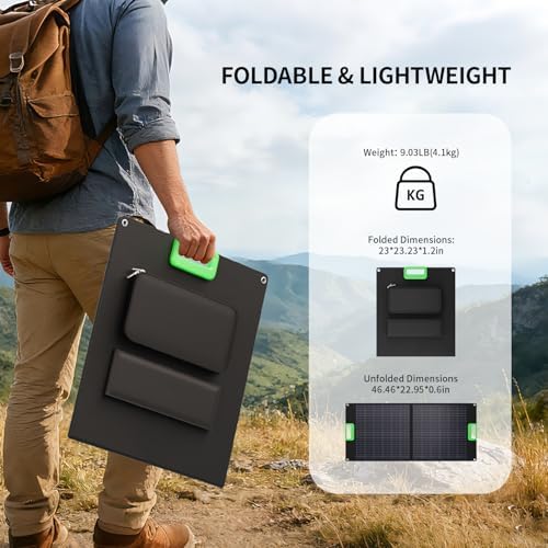 100W Portable Solar Panel 23.5% High Efficiency ETFE Foldable Solar Charger for Power Station Generator IP65 Waterproof with Kickstands 18V Output for RV Camping Van Off-Grid Outdoor