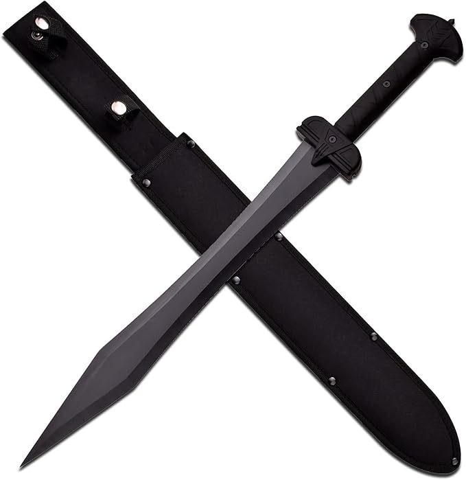 Master BladesUSA - Fantasy Short Sword - Black Oxidized Stainless Steel Blade with Black Nylon Fiber Handle Includes Nylon Sheath Fantasy Collectible Medieval - SW-1277