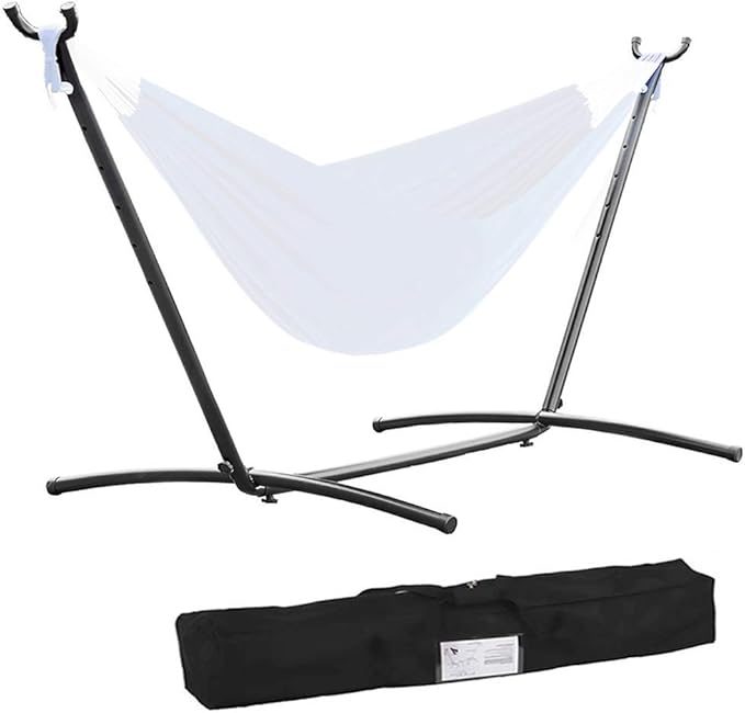 9ft Hammock Stand Portable Heavy Duty 2 Person Steel Stand Only for Outdoor Patio Backyard Indoor Bedroom with Carrying Case Weather-Resistant Finish Swing Stand 450LBS Weight Capacity Black