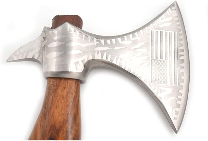 Hand Forged Viking Bearded Axe – 1075 High Carbon Steel Handmade Medieval Style Camping &amp Hunting Axe with Ash Wood Handle and Leather Sheath (Flag)