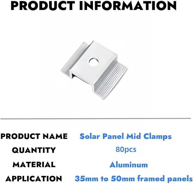 Solar Panel Mid Clamps Solar Bracket Aluminium Mounting Accessories for Solar Panel Mounting (80)