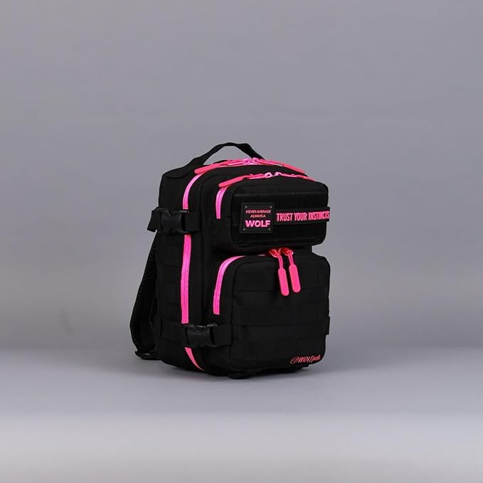 WOLFpak 9L Mini Tactical Backpack for Men &amp Women | Compact Small Everyday Carry Bag for Gym School Travel | Durable Water-Resistant Daypack with Molle System and Patch Panel (Black Neon Pink)