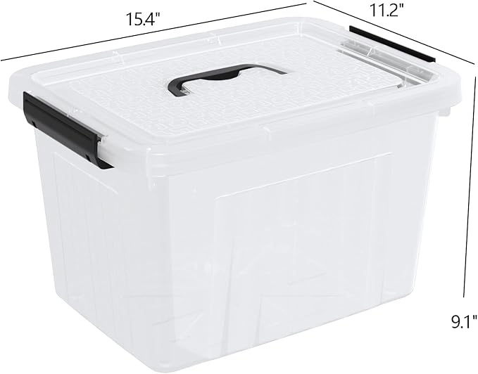 18 Quart Clear Plastic Storage Latching Bin with Lids Latch Box with Handle 4 Packs