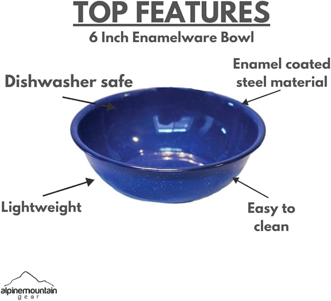 Enamelware for Camping and Backpacking - Cookware Gear Essentials for Camping and Backpacking (Made by Caddis Sports Inc.) (6 Inch Bowl (8 Pack))