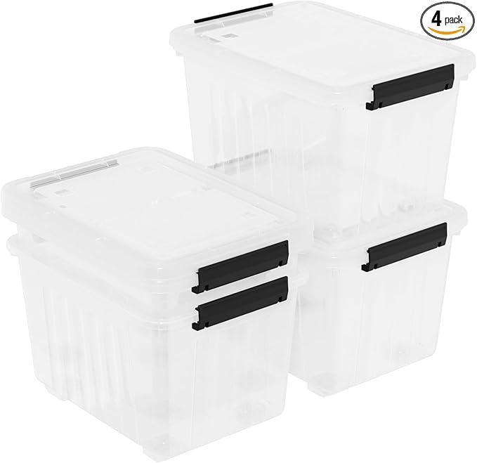 50 Quart Large Storage Boxes with Wheels 4-Pack Clear Plastic Storage Bins with Lids