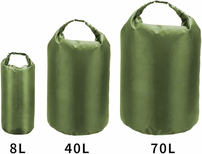 Waterproof Dry Bag 8L/40L/70L 3-Pack Dry Sack Lightweight Outdoor Dry Bags Travel Duffel Bags Roll Top Sack for Kayaking Boating Swimming Camping Hiking Fishing (Green)