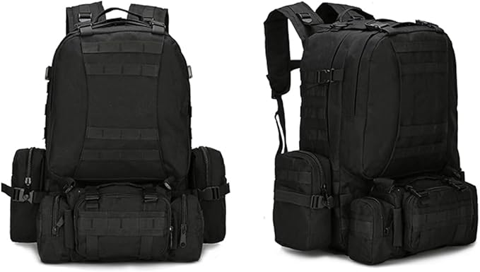 Tactical Backpack Military Army Rucksack 60L Large Assault Pack Detachable Molle Bag (Black)