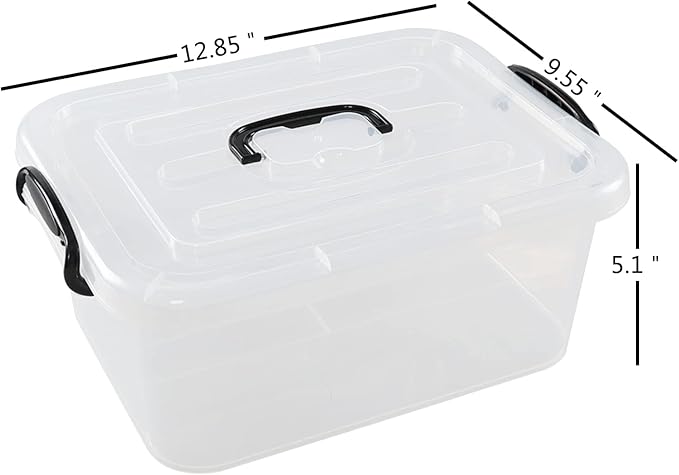 2 Packs 8 Quart Plastic Craft Storage Container Bins with Lids Small Organizer Tote with Handle Stackable Carry Handle Clear