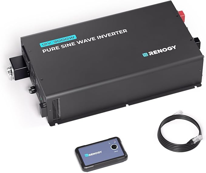 Renogy 3000W 12V Pro Pure Sine Wave Inverter 12V DC to 110V 120V AC Built-in Bluetooth Ecosleep Mode with 16.4FT Remote Controller Support Pre-Charging 6000W Peak Power Truck RV Home Energy