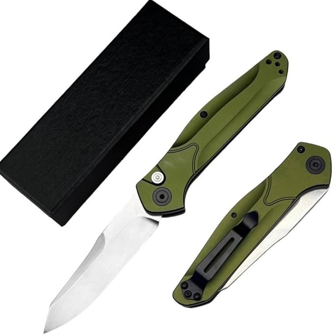 7.7'' Folding Knife White D2 Steel Blade Green Aluminum Alloy Handles Pocket Knife EDC Outdoor portable Camping Knife with Pocket Clip